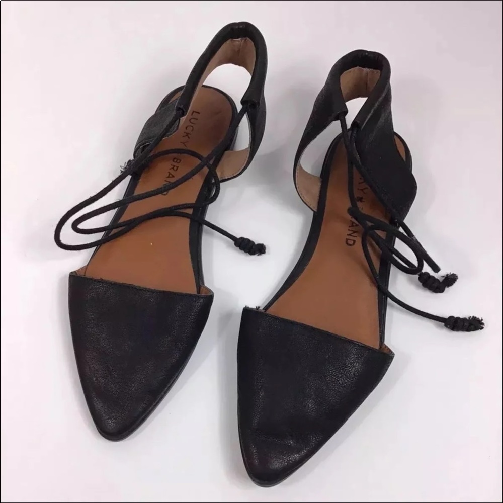 Lucky Brand Pointy Toe Black Leather Sandals 5M